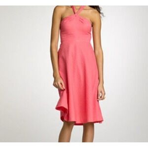 J.Crew‎ Embossed-cotton Aubrey Halter Dress Coral Sz 4 Preppy Vacation Summer